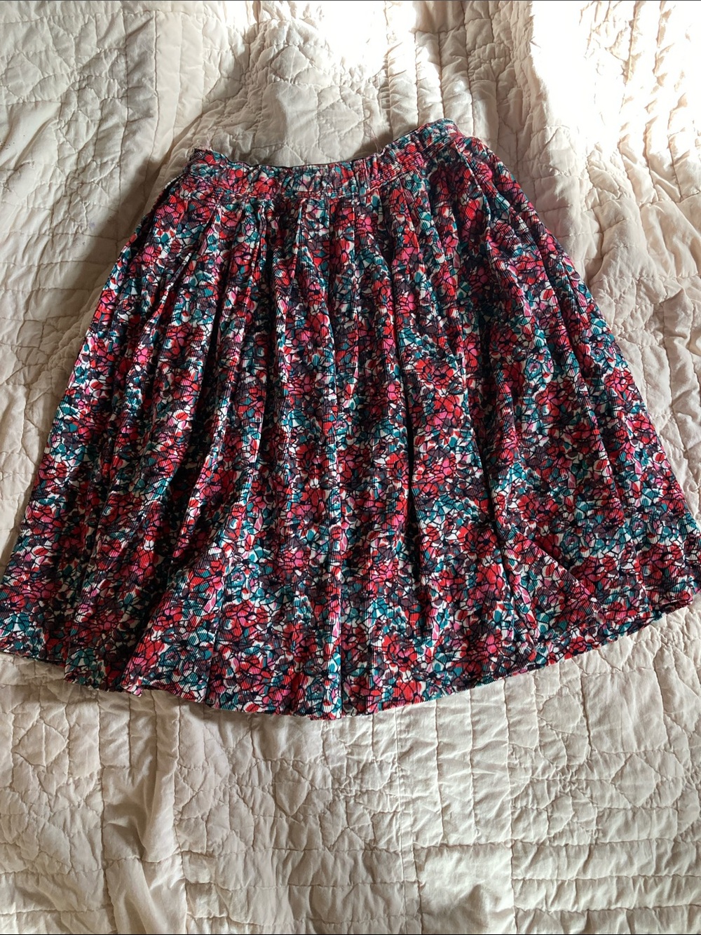 Vintage Floral Circle Skirt in Red, Teal, and Black